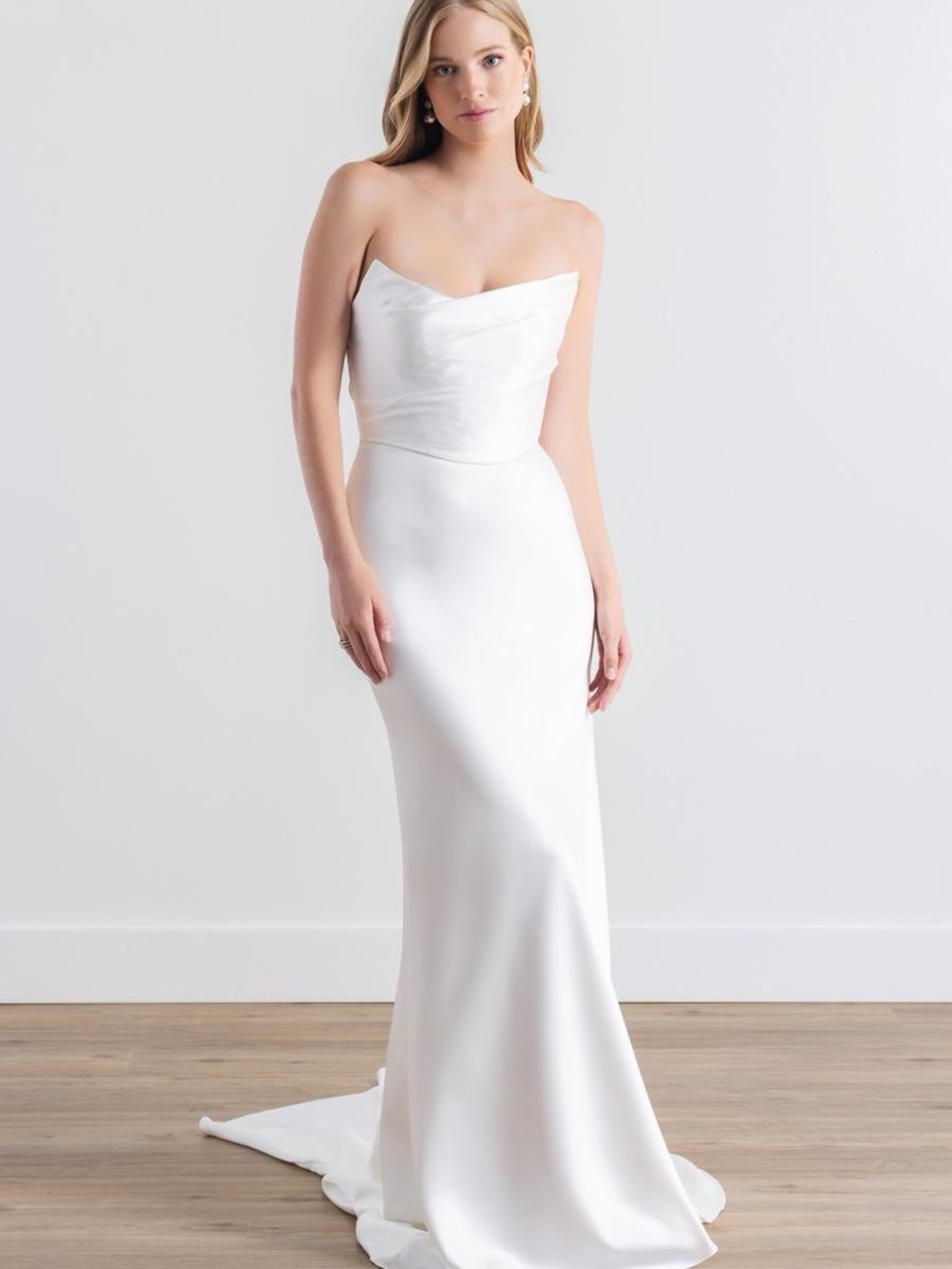 Watters Leora Strapless Ivory Satin Wedding Gown